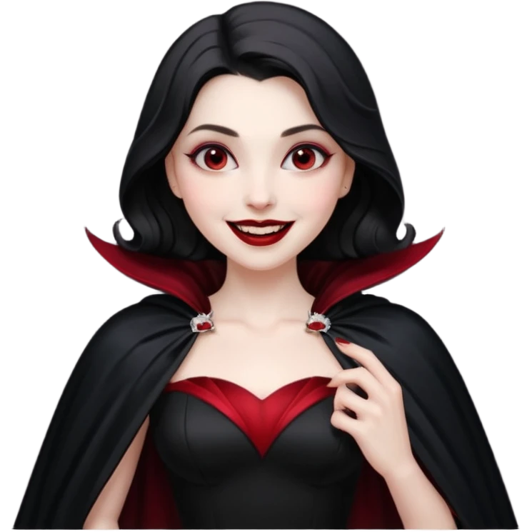 Vampire lady in black dress with cape, smile emoji