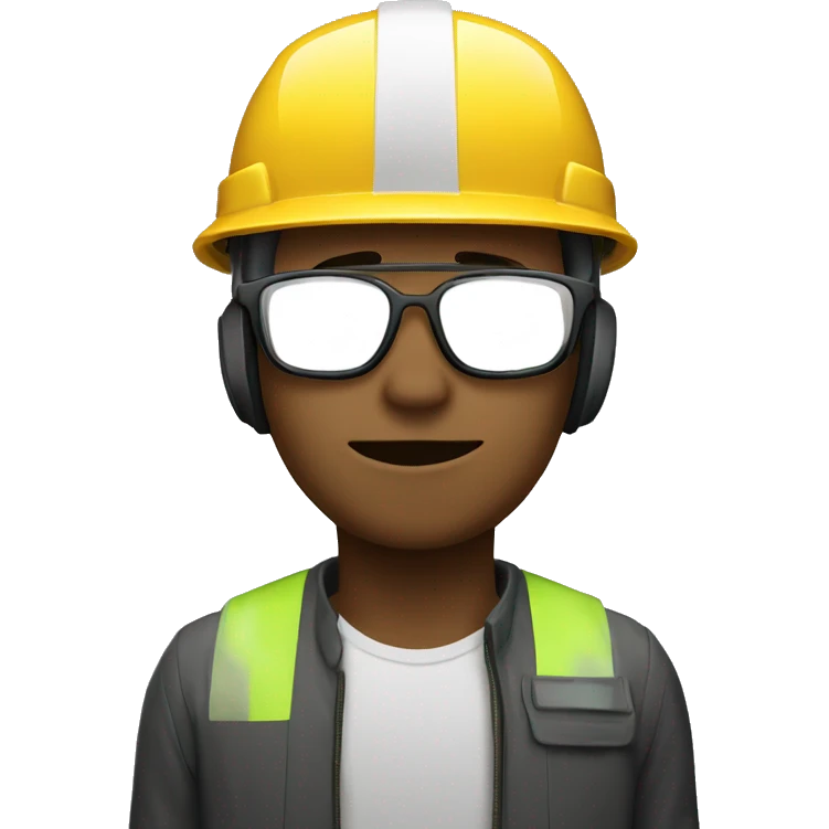 Young man wearing a safety helmet, earplugs and glases  emoji