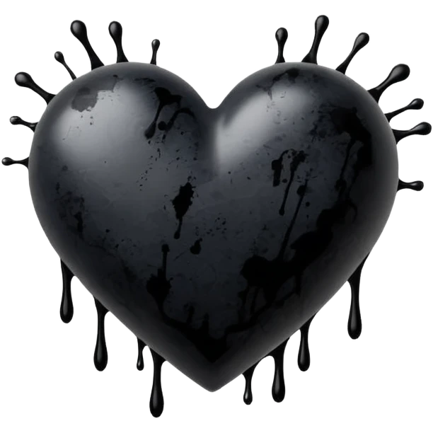 black ink heart emoji with ink streaks, isolated on white background, grung emoji