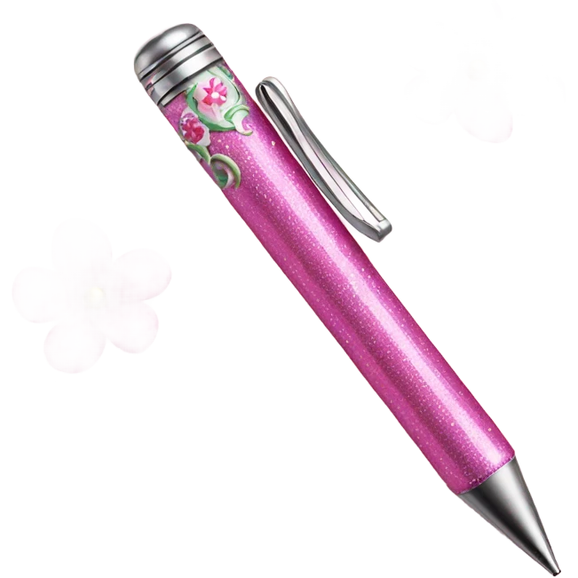Pink pen with glitter and flowers  emoji