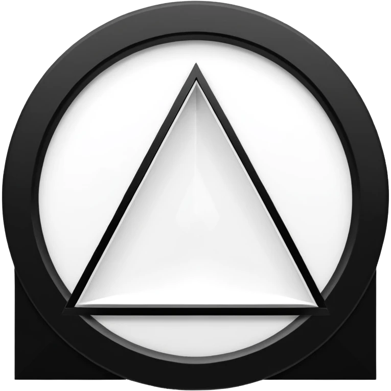 The centerpiece of the structure is a stark white hexagon. Inside the hexagon is a bold black equilateral triangle, perfectly centered. Inside the triangle is a white circle , perfectly centered. Inside the white circle is a bold black square perfectly centered. emoji