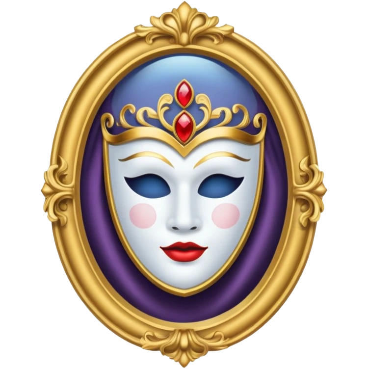 magic mirror on the wall from snow white. This is an oval mirror with golden borders with a white theater mask inside  emoji