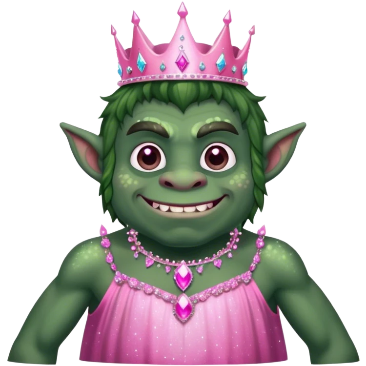 Male ugly dark green forest troll with pink princess dress and sparkles  emoji
