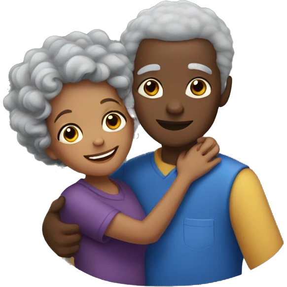 Elderly black woman with gray curly hair hugging a black boy with black hair emoji