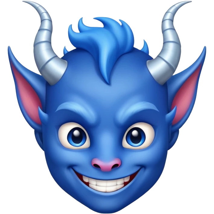 cute smiling blue devil with horns and a friendly face emoji