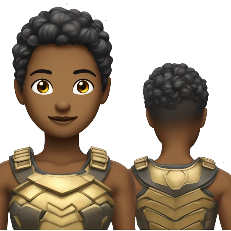Uma deusa grega do cabelo loiro, olho cor de mel da pele branca e vestindo uma armadura que tem um decote em formato de V, e a armadura é dourada. emoji