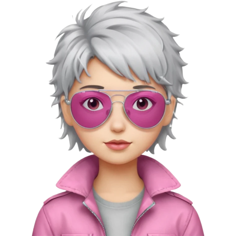 Girl with silver messy hair with pink aviators emoji