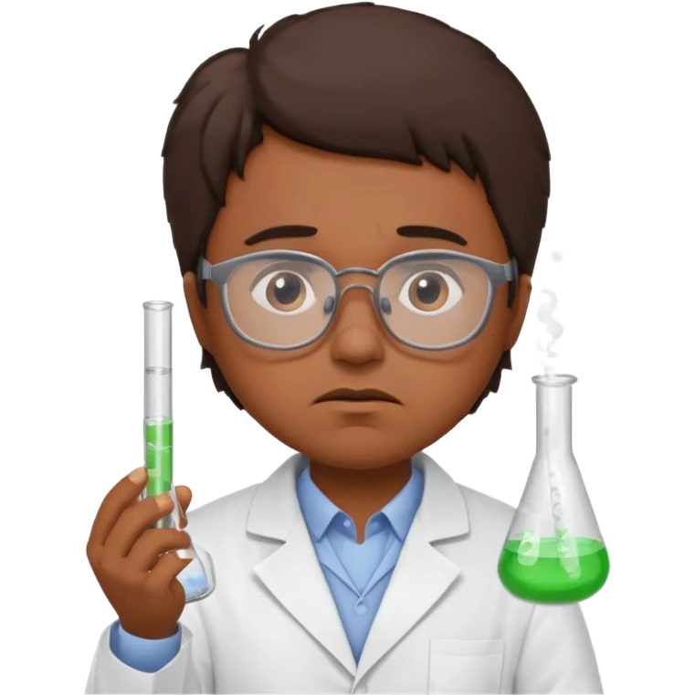 Frowns with Glasses,  Disappointed Scientist: Brown Skin, Lab coat, thin glasses, holding test tube, upset expression
 emoji