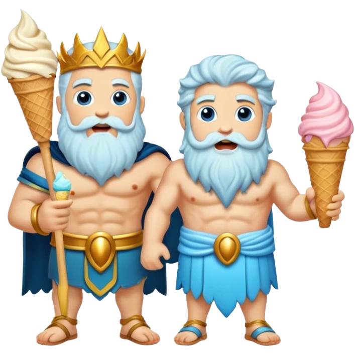 Zeus, Poseidon, and Hades happily eating ice cream emoji