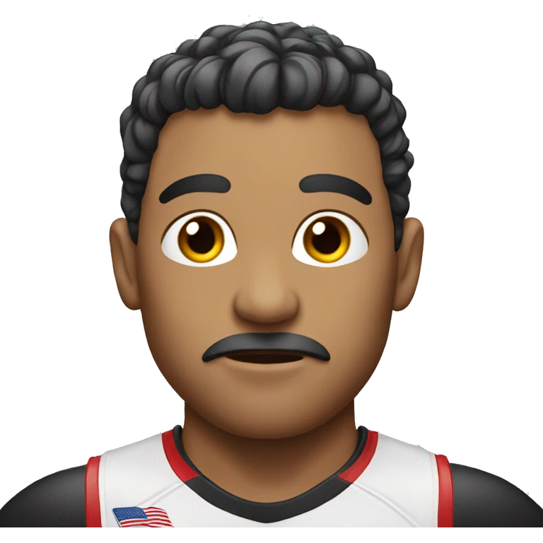 man with a curious and interested face, hairstyle and wearing a wrestling shirt emoji