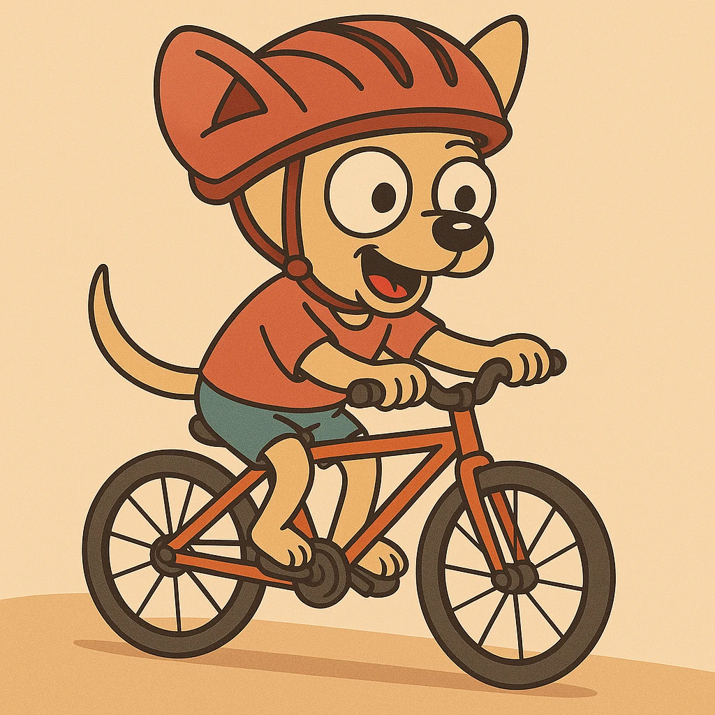 Add a cute helmet to the chihuahua cycling, keeping the cartoon style. emoji