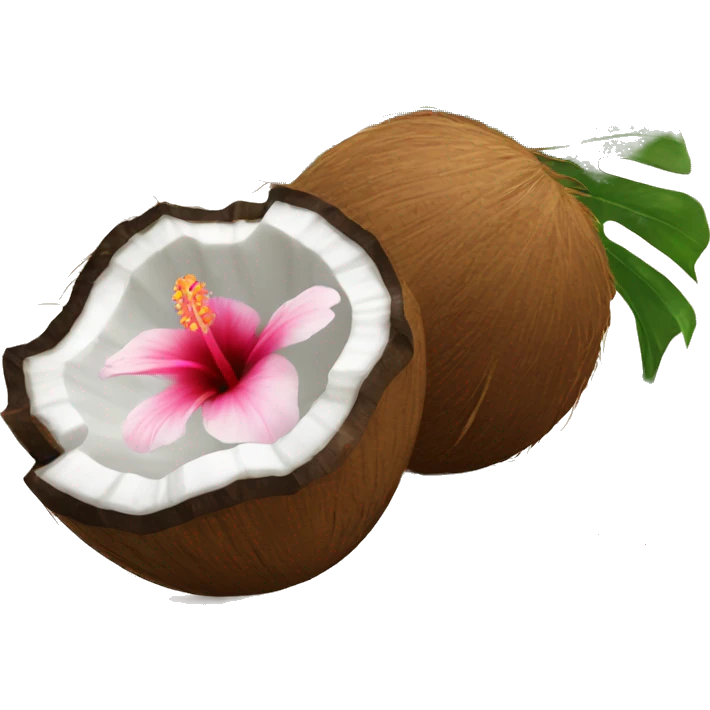 Coconut with hibiscus flowers emoji