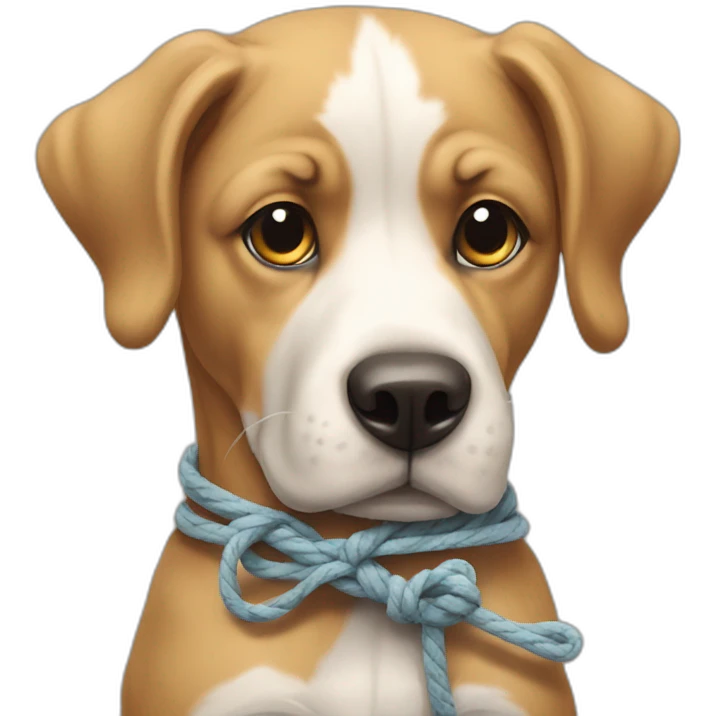 dog tied up by rop emoji