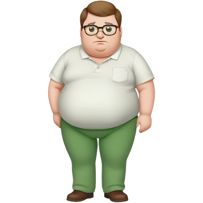 Peter Griffin from Family Guy with a pregnant belly, green pants, white shirt, glasses, and double chin emoji