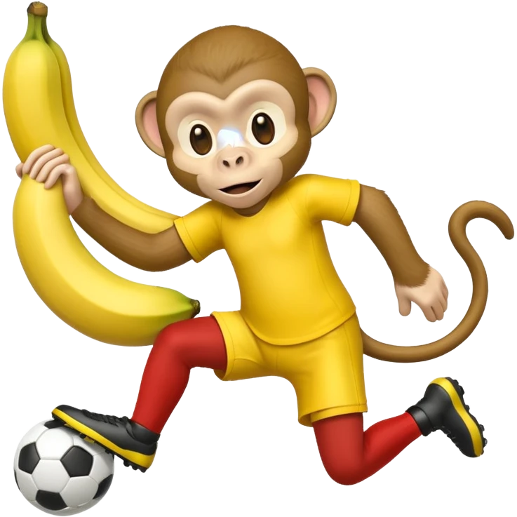 Quiero hacer a un mono jugando futbol y un plátano en la mano emoji