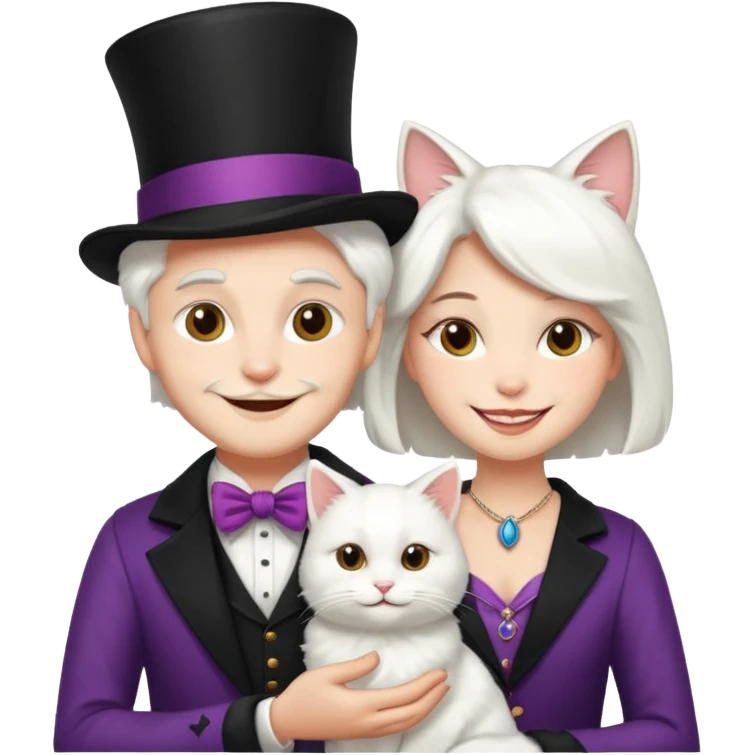 magician couple and their pet cat emoji