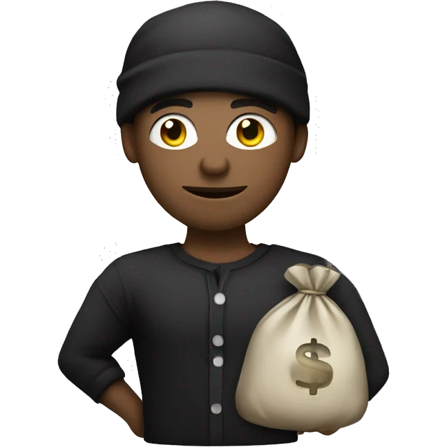 Thief, black shirt with white stripes, money bag emoji