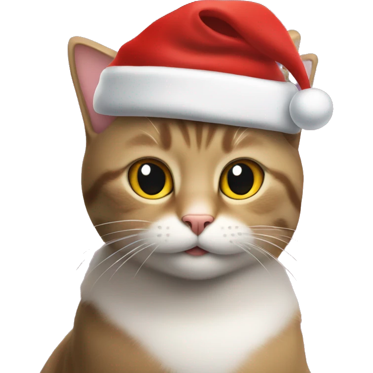 Cat with Santa hat on and Christmas tree lights around neck emoji