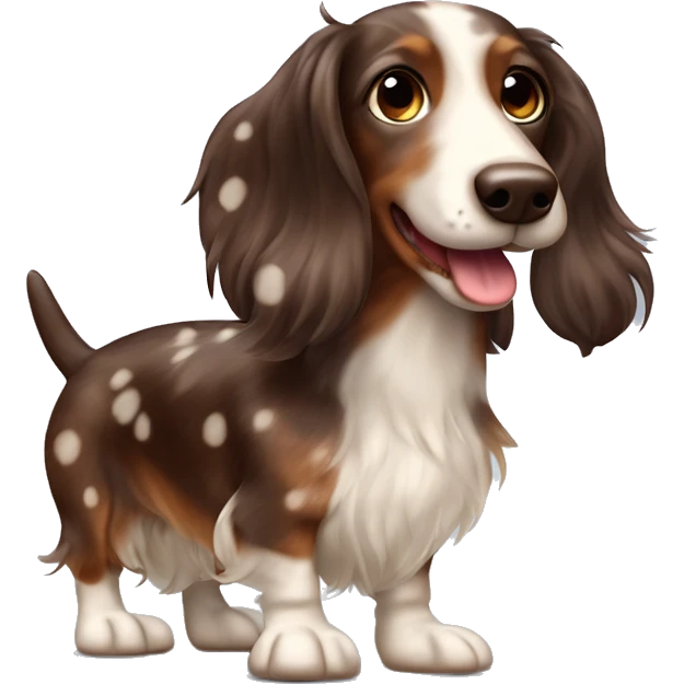 mini fuzzy ear longhaired spotty dapple wiener dog chocolate and cream emoji
