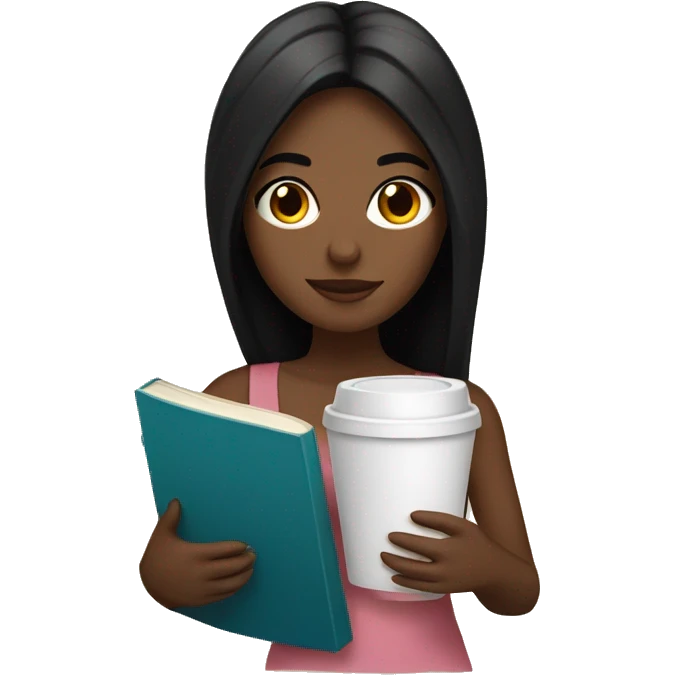 Girly girl with black hair holding a bible and coffee emoji