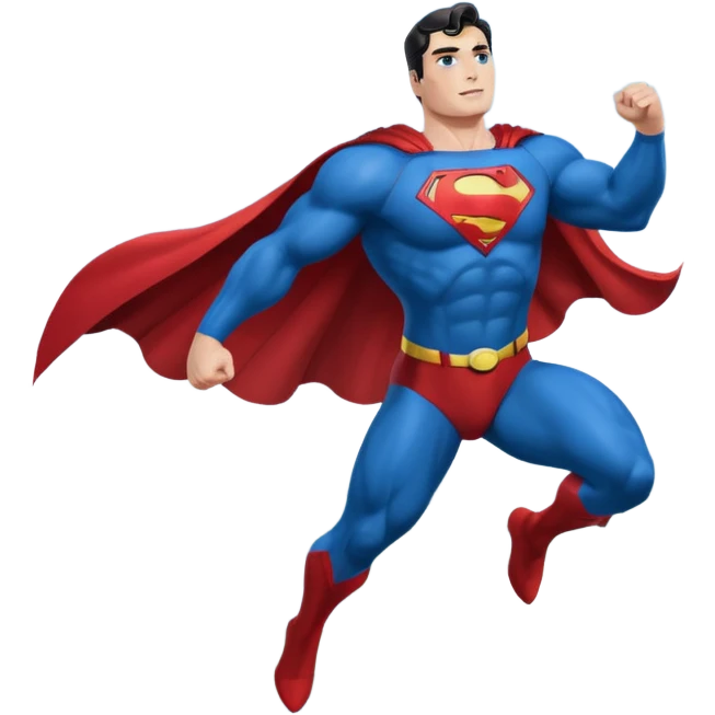 Superman in the sky with clouds and landscape below emoji