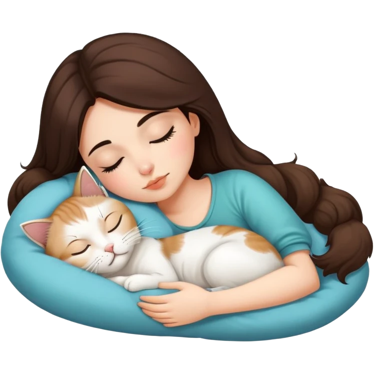 brunette girl sleeping with a persian cat emoji