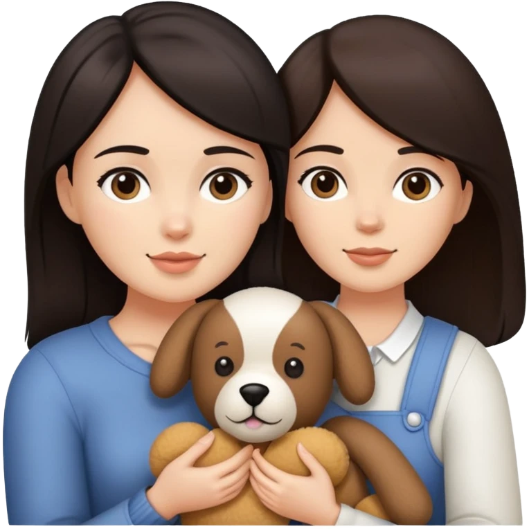 Woman with dark hair holding a teddy bear and pets emoji