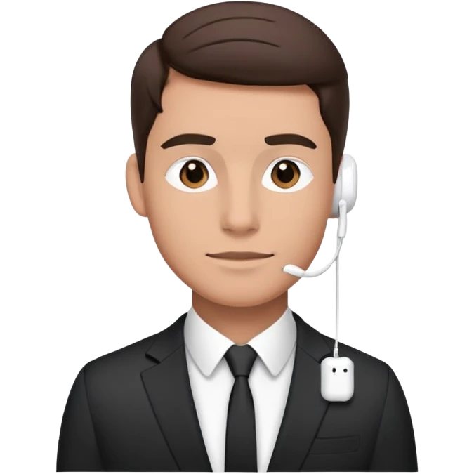 Brunette man in suit with AirPods in emoji
