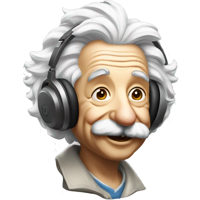 albert einstein happy listening music with just wireless headphones while walking emoji