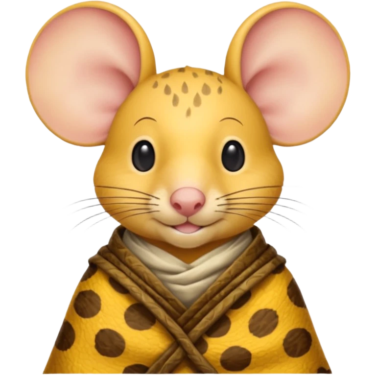 a jerry mouse wearing ancient animal skin cloth, half body, icon, yellow skin, spring emoji