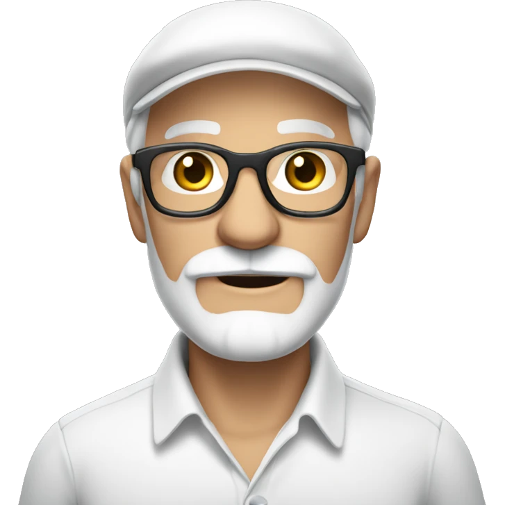 old man in white shirt with a white beard, glasses and a French cap on emoji