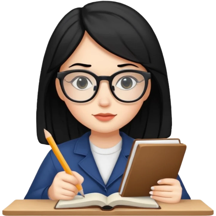 White girl black haired tudying emoji