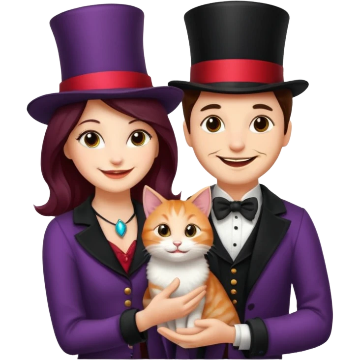 magician couple and their pet cat emoji