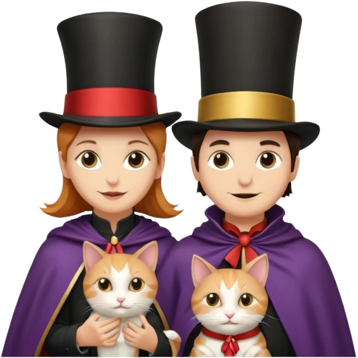 magician couple and their pet cat emoji