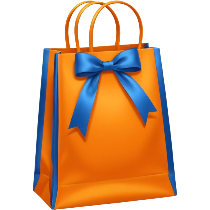 orange solid color gift bag with blue ribbon emoji