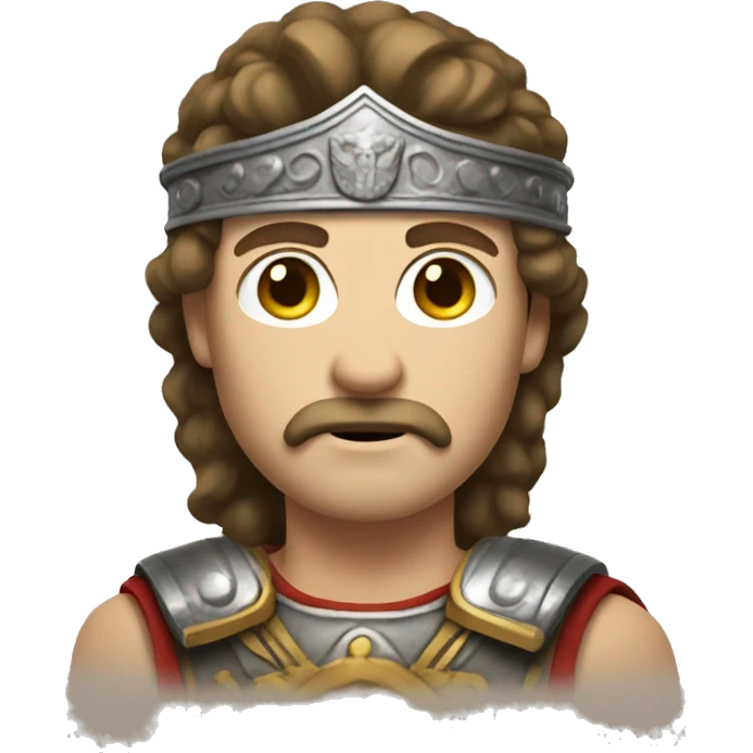 white man with a mustache and mullet hairstyle in an ancient roman warrior outfit emoji