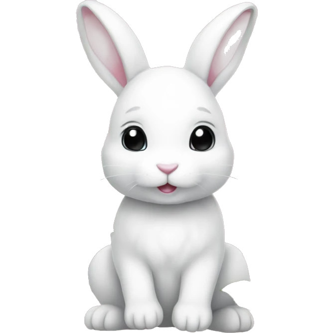 cute white bunny holding light pink peonies emoji