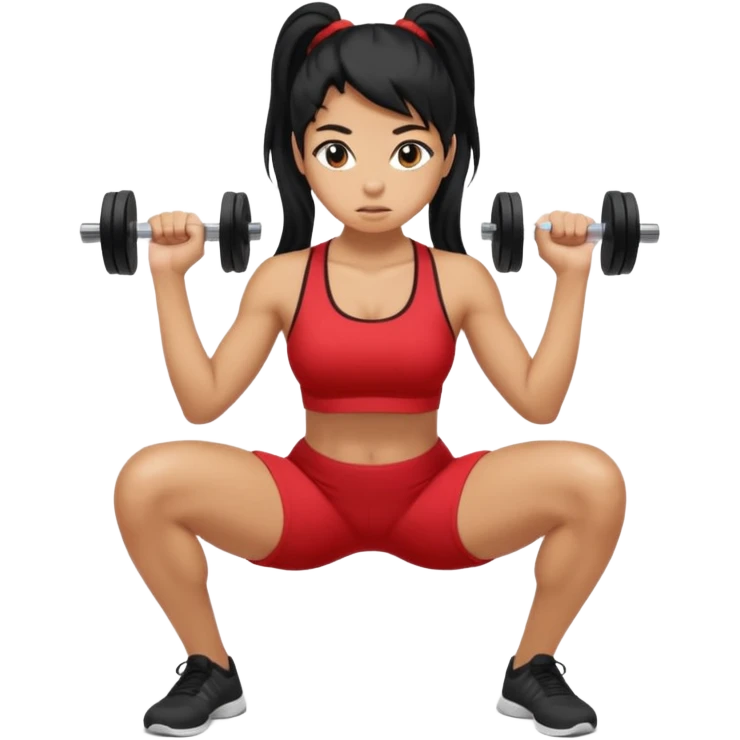 Women with long black ponytail doing a squat with no weights emoji