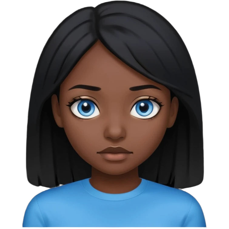 dark femine black haired girl with blue eyes and black top, very cold look emoji