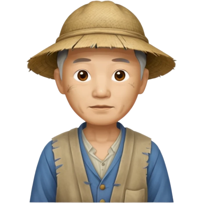 china ancient man, farmer, tattered emoji