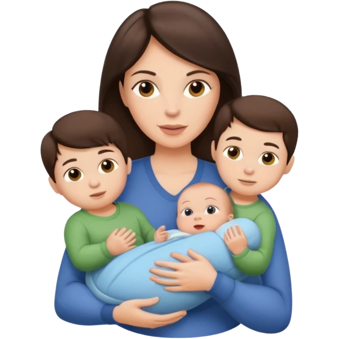 fit Brunette Mom holding a baby and two sons, ultra realistic  emoji