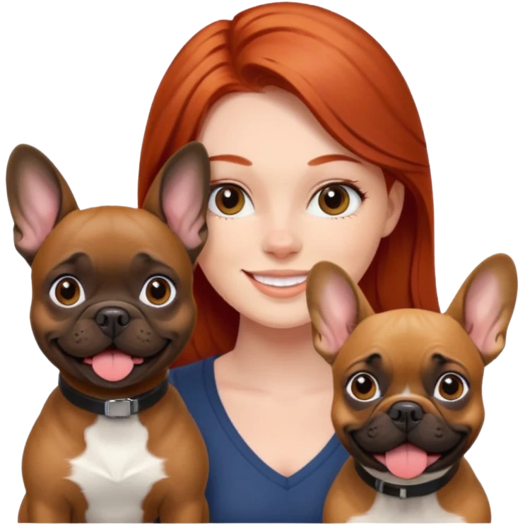 Redhead girl with french bulldog and belgian malinua emoji
