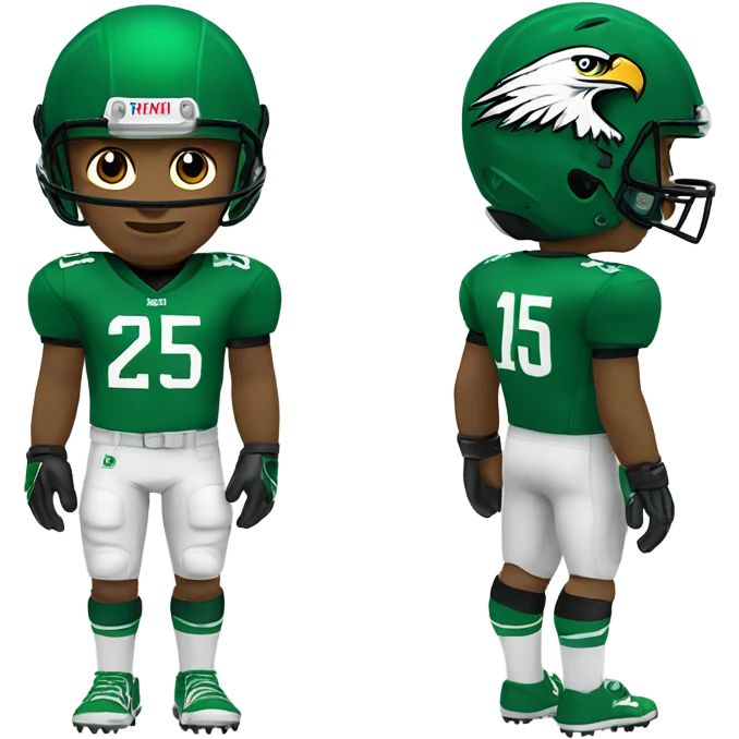 Eagle playing football in Kelly green uniform jersey number 25 emoji