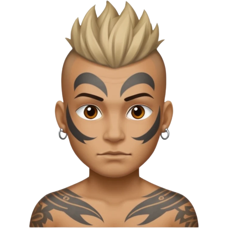 tattooed face with mohawk hair emoji