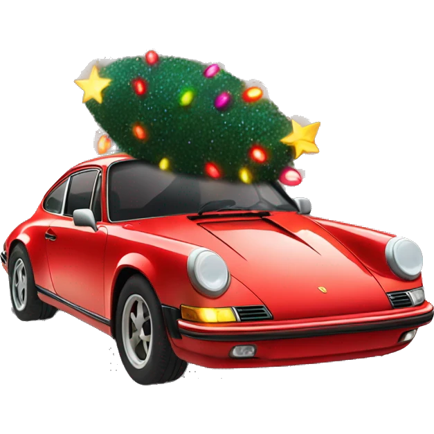 Red Porsche covered in colorful Christmas lights and a Christmas tree on the roof  emoji