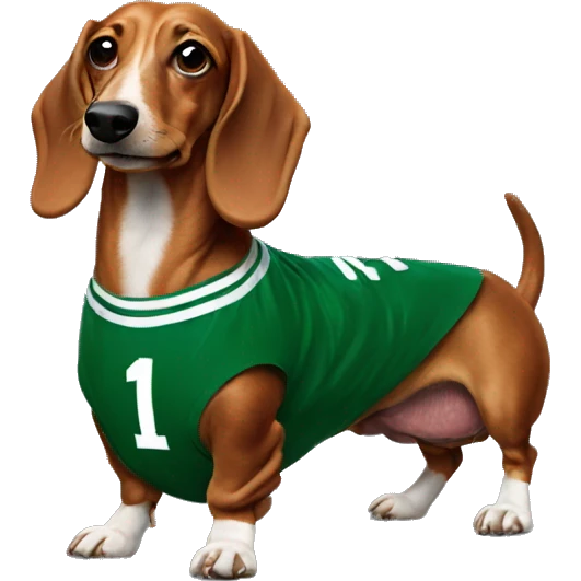 Wiener dog wearing Celtics jersey emoji