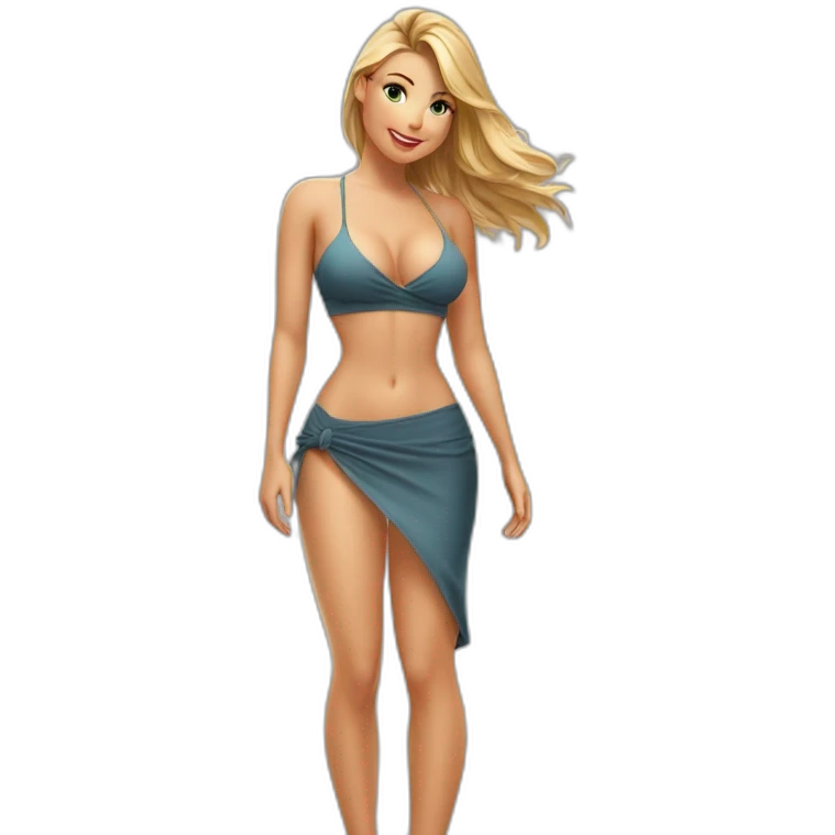 full body back view curvy caucasian-beauty-in slit skirt lifted by the wind bikini emoji