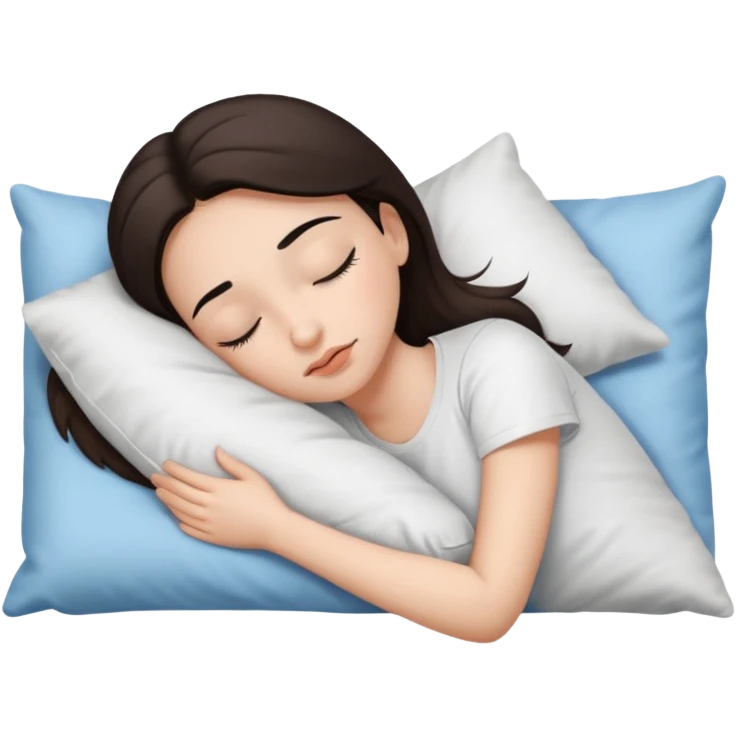 Brunette white sikine white tshirt black eyebrowns girl sleeping on a pillow emoji