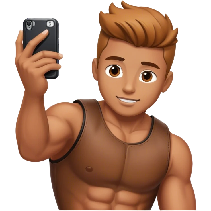 muscular boy taking selfie wearing leather emoji