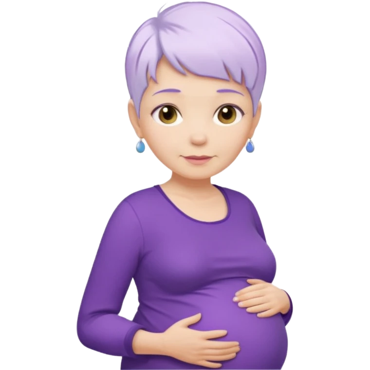 pregnant older women with purple shirt, white pixie hair, head neck and abdomen only emoji